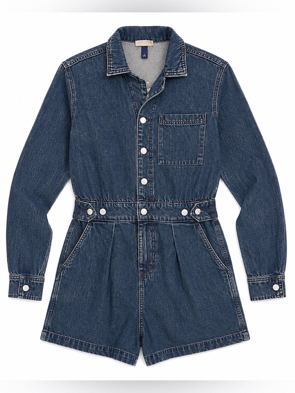 Universal Thread Women’s Denim Utility Romper Long Sleeve Button Front Blue - Picture 2 of 12